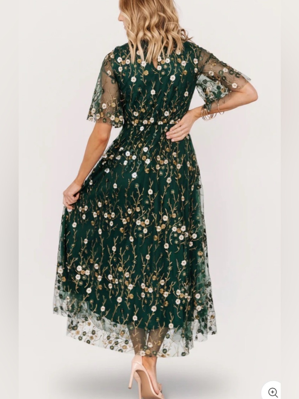 Baltic Born Arabella Embroidered Tulle Maxi Dress Size XL Dark Green and Gold - Picture 6 of 13